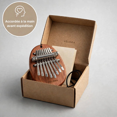 Kalimba Velora™ | 8 lames, carnet des 30 chansons offert, première chanson le soir même