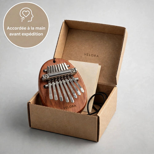 Kalimba Velora™ | 8 lames, carnet des 30 chansons offert, première chanson le soir même