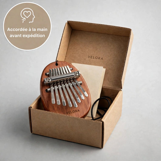 Kalimba Velora™ | 8 lames, carnet des 30 chansons offert, première chanson le soir même